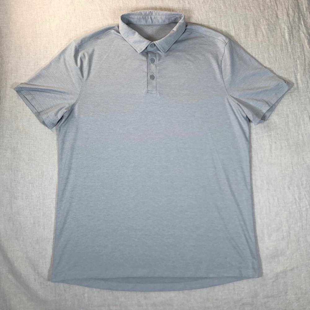 Lululemon Evolution Polo Mens Large Grey Good Short Sleeve Performance Shirt